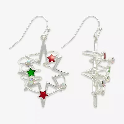 Mixit Silver Tone Festive Star Womens Drop Earrings