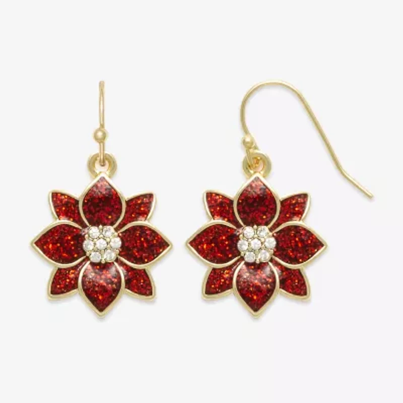 Mixit Poinsetta Womens Multi Color Cubic Zirconia Stainless Steel Drop Earrings