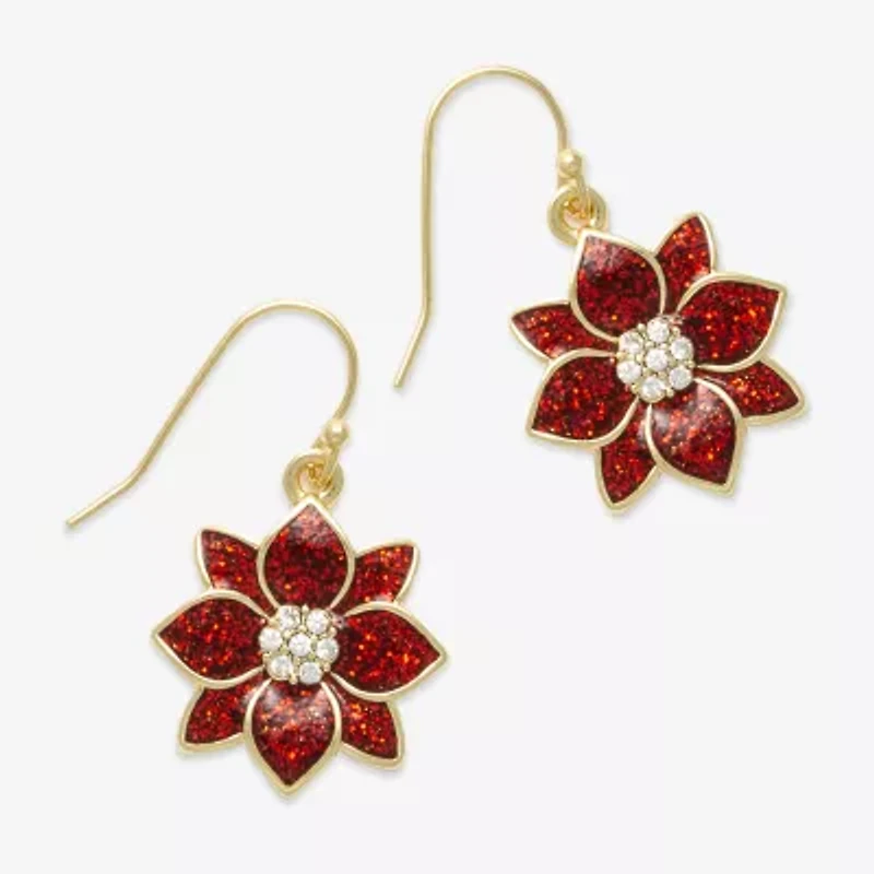 Mixit Poinsetta Womens Multi Color Cubic Zirconia Stainless Steel Drop Earrings