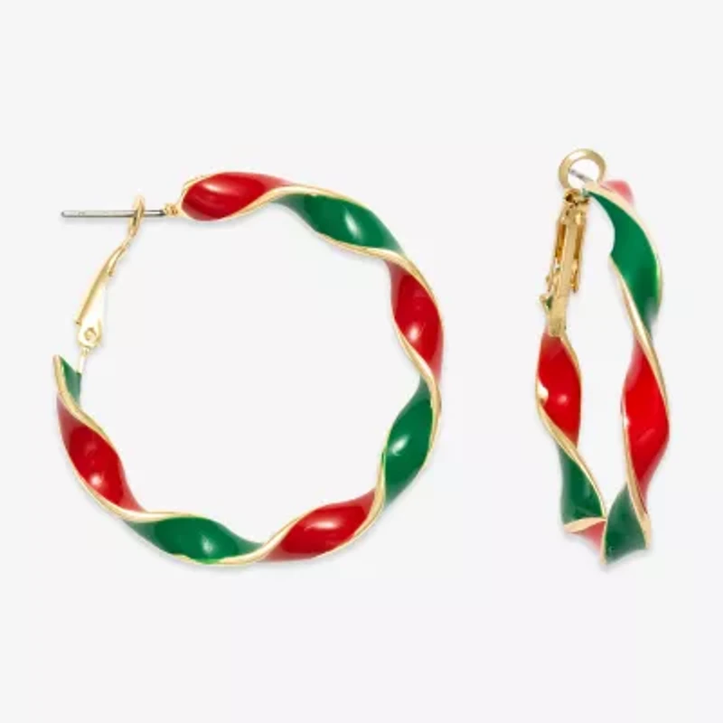 Mixit Red & Green Twisted Womens 38.1mm Hoop Earrings