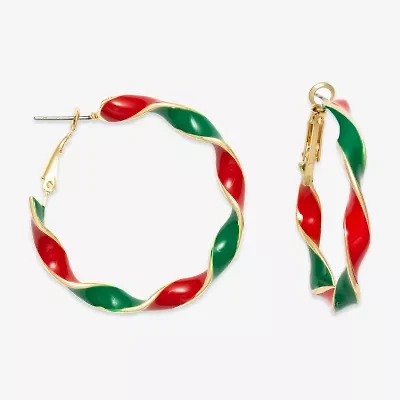 Mixit Red & Green Twisted Womens 38.1mm Hoop Earrings