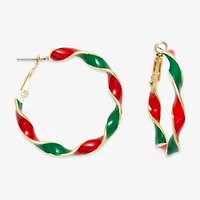 Mixit Red & Green Twisted Womens 38.1mm Hoop Earrings