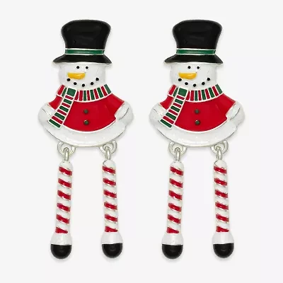 Mixit Snowman Candy Cane Leg Womens Multi Color Cubic Zirconia Stainless Steel Drop Earrings