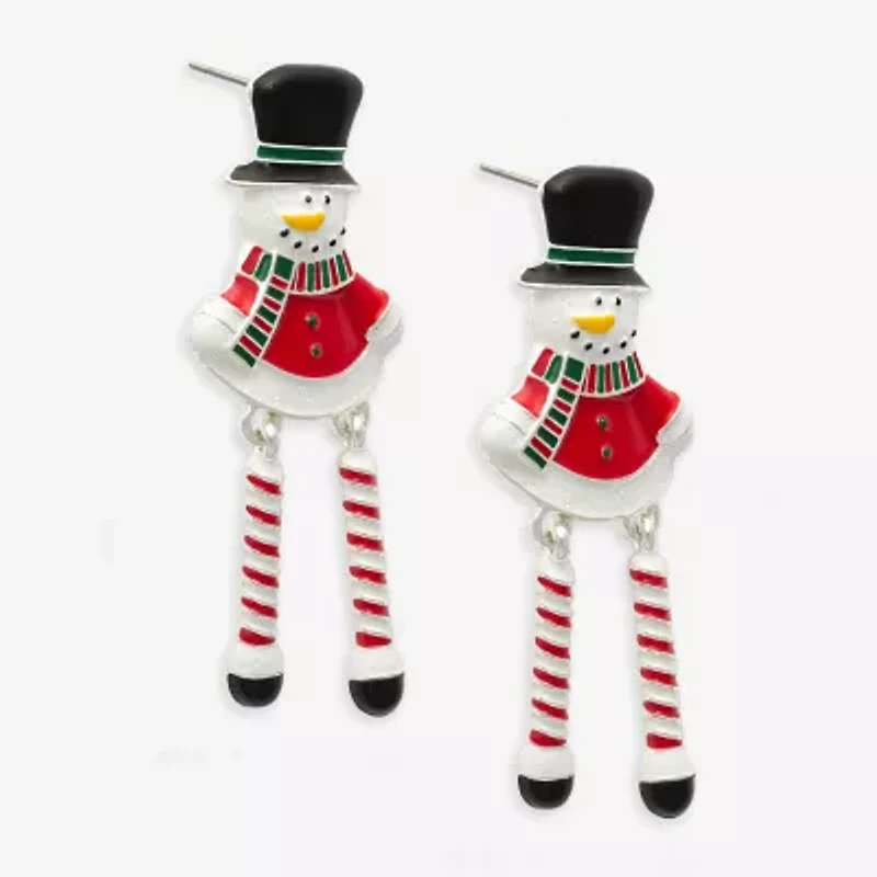 Mixit Snowman Candy Cane Leg Womens Multi Color Cubic Zirconia Stainless Steel Drop Earrings