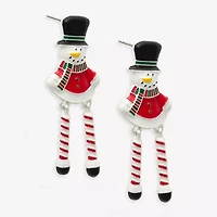Mixit Snowman Candy Cane Leg Womens Multi Color Cubic Zirconia Stainless Steel Drop Earrings