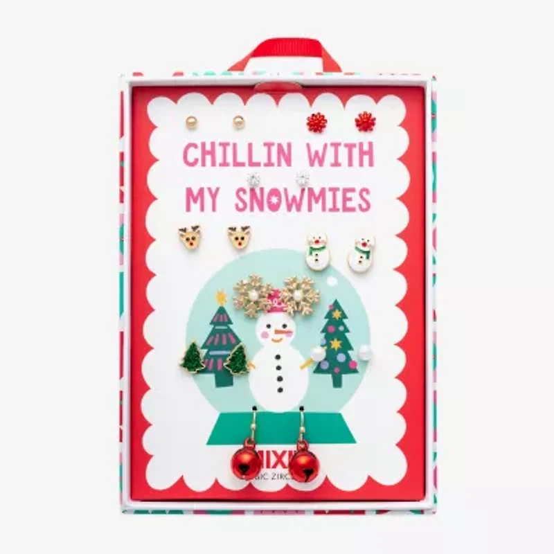 Mixit Gold Tone Chillin With My Snowmies Christmas Womens Multi Color Cubic Zirconia 9 Pair Earring Set