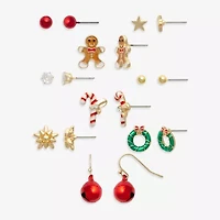 Mixit Gold Tone Nut Cracker Christmas Womens Multi Color Cubic Zirconia 9 Pair Earring Set