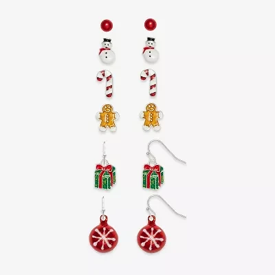 Mixit Silver Tone Gingerbread; Snowman & Candy Cane Womens 6 Pair Earring Set