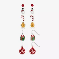 Mixit Silver Tone Gingerbread; Snowman & Candy Cane Womens 6 Pair Earring Set