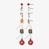 Mixit Silver Tone Gingerbread; Snowman & Candy Cane Womens 6 Pair Earring Set