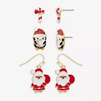 Mixit Gold Tone Candy Cane; Bell & Santa Womens 3 Pair Earring Set