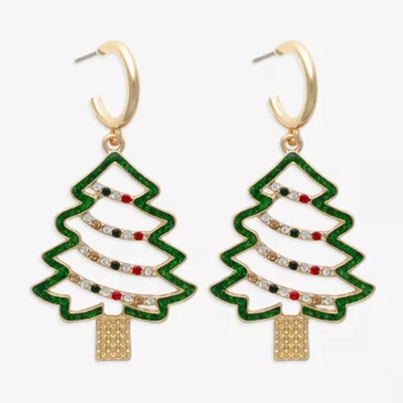Mixit Gold Tone Christmas Tree Womens Multi Color Glass Drop Earrings