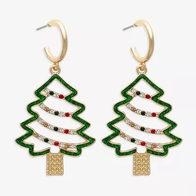 Mixit Gold Tone Christmas Tree Womens Multi Color Glass Drop Earrings