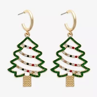 Mixit Gold Tone Christmas Tree Womens Multi Color Glass Drop Earrings