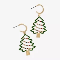 Mixit Gold Tone Christmas Tree Womens Multi Color Glass Drop Earrings