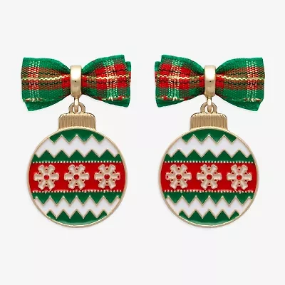 Mixit Holiday Bow And Ornament Multi Color Glass Stainless Steel 22.4mm Stud Earrings