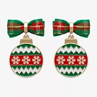 Mixit Holiday Bow And Ornament Multi Color Glass Stainless Steel 22.4mm Stud Earrings