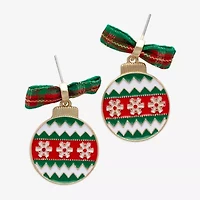 Mixit Holiday Bow And Ornament Multi Color Glass Stainless Steel 22.4mm Stud Earrings