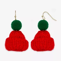 Mixit Red & Green Winter Knit Hat Womens Drop Earrings