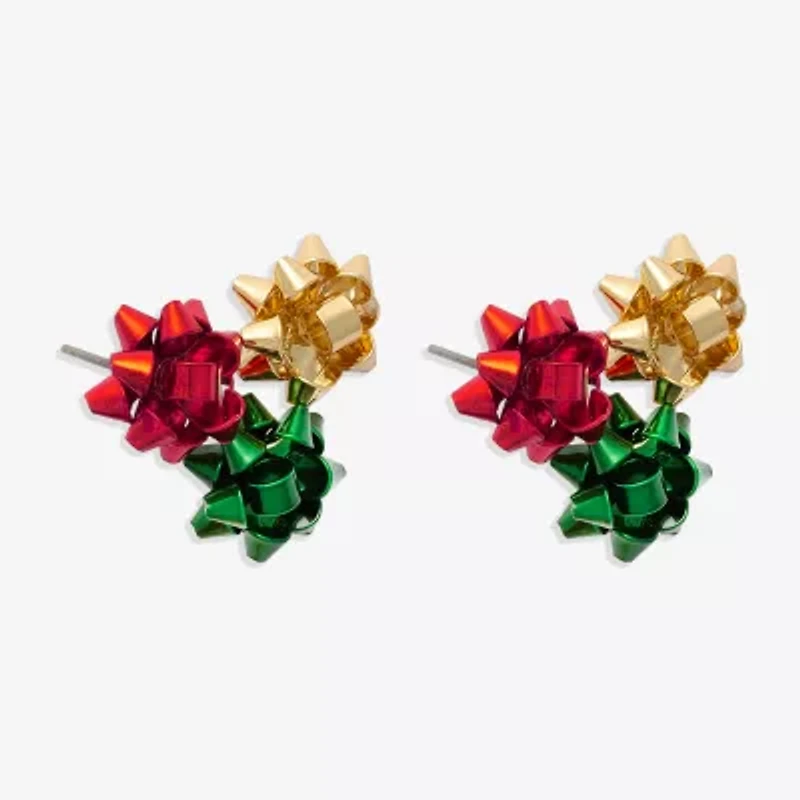 Mixit Christmas Bow Cluster Stainless Steel 24.8mm Stud Earrings