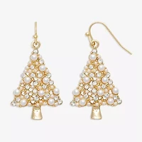Mixit Gold Tone And Pearl Christmas Tree Womens Multi Color Glass Stainless Steel Drop Earrings