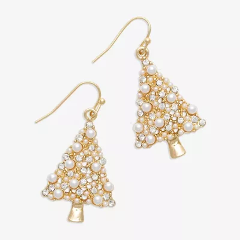 Mixit Gold Tone And Pearl Christmas Tree Womens Multi Color Glass Stainless Steel Drop Earrings