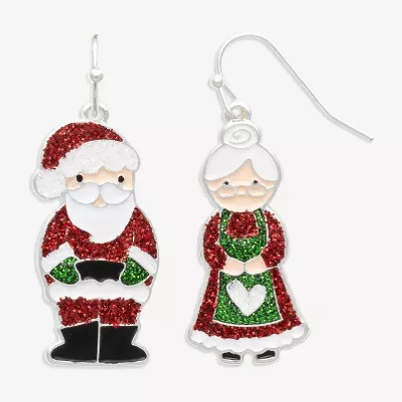 Mixit Santa & Mrs. Claus Womens Multi Color Cubic Zirconia Stainless Steel Drop Earrings
