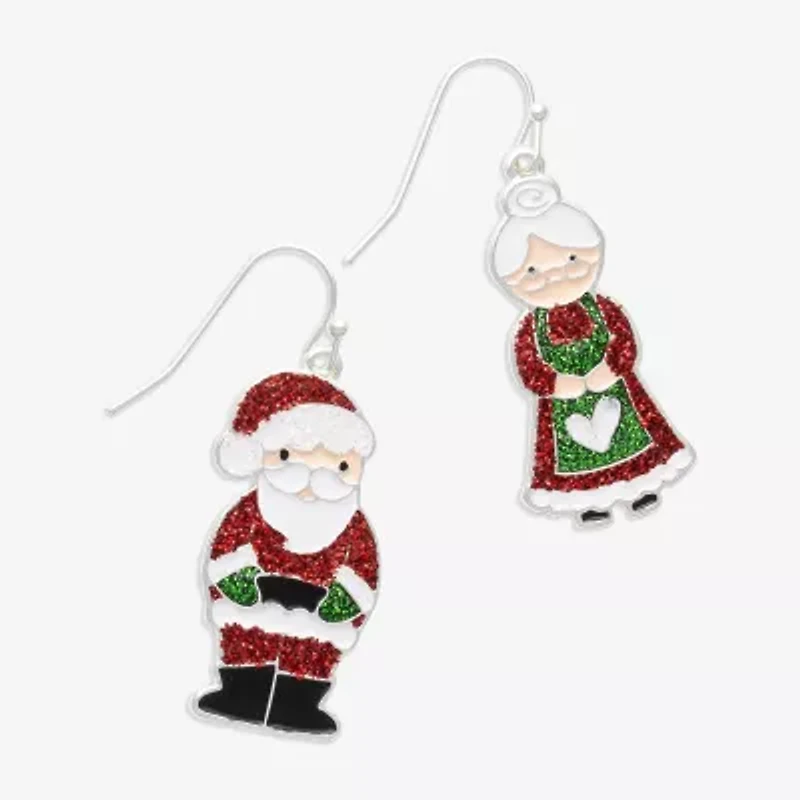 Mixit Santa & Mrs. Claus Womens Multi Color Cubic Zirconia Stainless Steel Drop Earrings