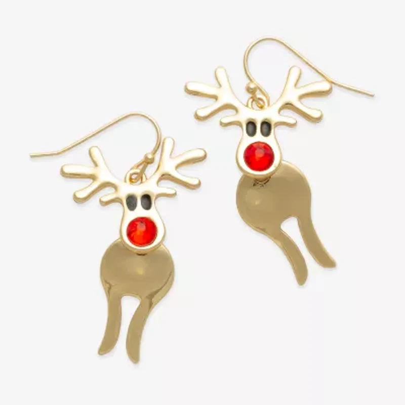 Mixit Gold Tone Reindeer Womens Multi Color Glass Stainless Steel Drop Earrings