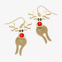 Mixit Gold Tone Reindeer Womens Multi Color Glass Stainless Steel Drop Earrings