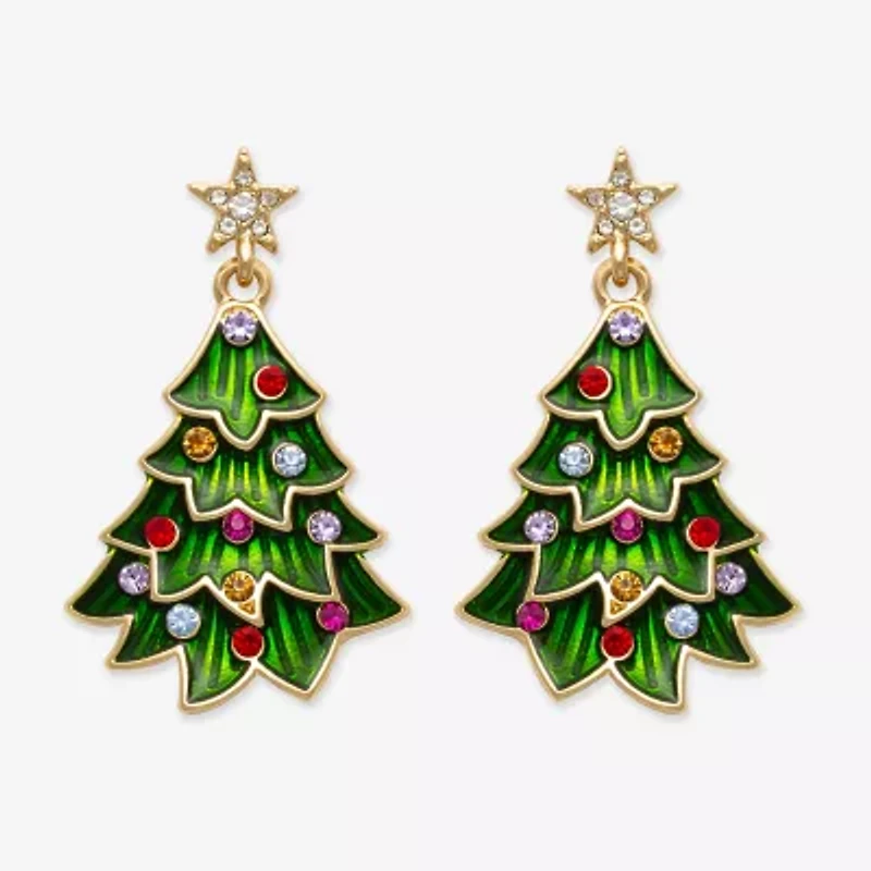 Mixit Christmas Tree Womens Multi Color Glass Stainless Steel Drop Earrings