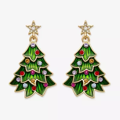 Mixit Christmas Tree Womens Multi Color Glass Stainless Steel Drop Earrings