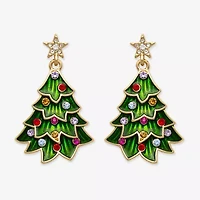 Mixit Christmas Tree Womens Multi Color Glass Stainless Steel Drop Earrings