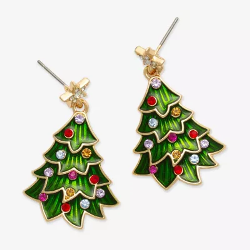 Mixit Christmas Tree Womens Multi Color Glass Stainless Steel Drop Earrings