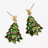Mixit Christmas Tree Womens Multi Color Glass Stainless Steel Drop Earrings