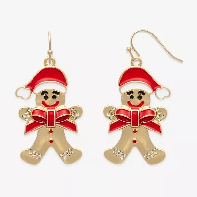 Mixit Gingerbread Man Womens Multi Color Glass Drop Earrings