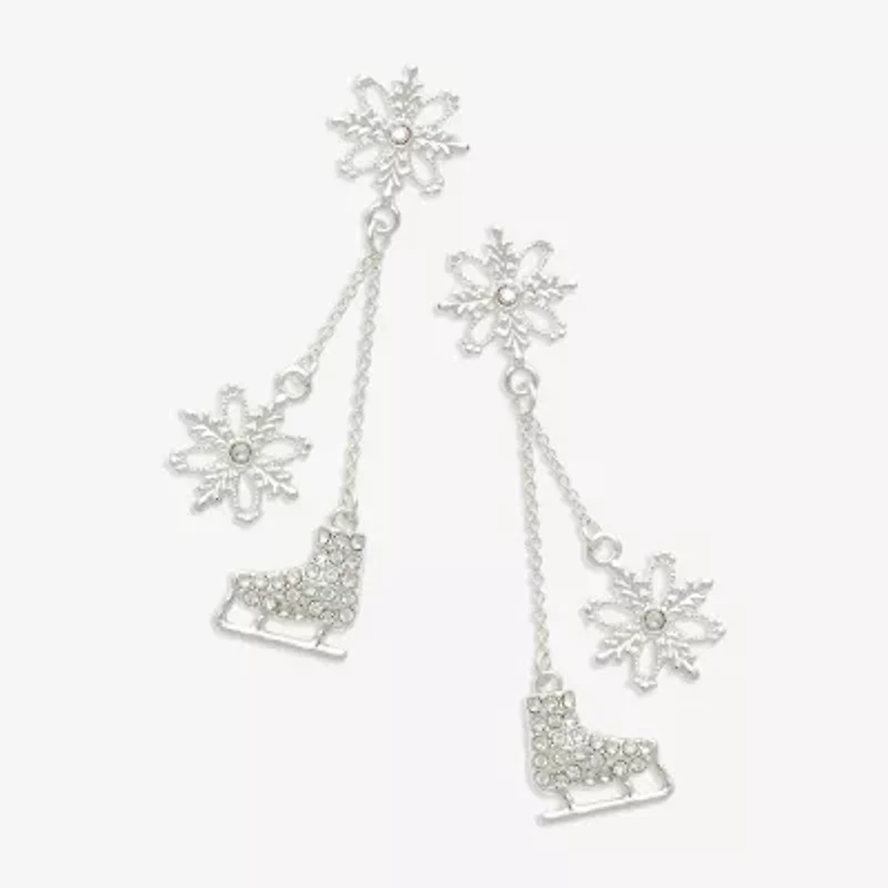Mixit Silver Tone Snowflake & Ice Skate Womens Multi Color Cubic Zirconia Drop Earrings