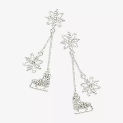Mixit Silver Tone Snowflake & Ice Skate Womens Multi Color Cubic Zirconia Drop Earrings