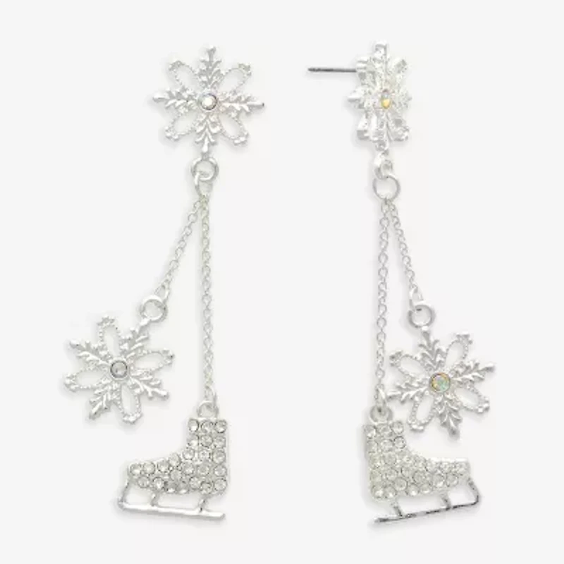 Mixit Silver Tone Snowflake & Ice Skate Womens Multi Color Cubic Zirconia Drop Earrings
