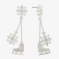 Mixit Silver Tone Snowflake & Ice Skate Womens Multi Color Cubic Zirconia Drop Earrings