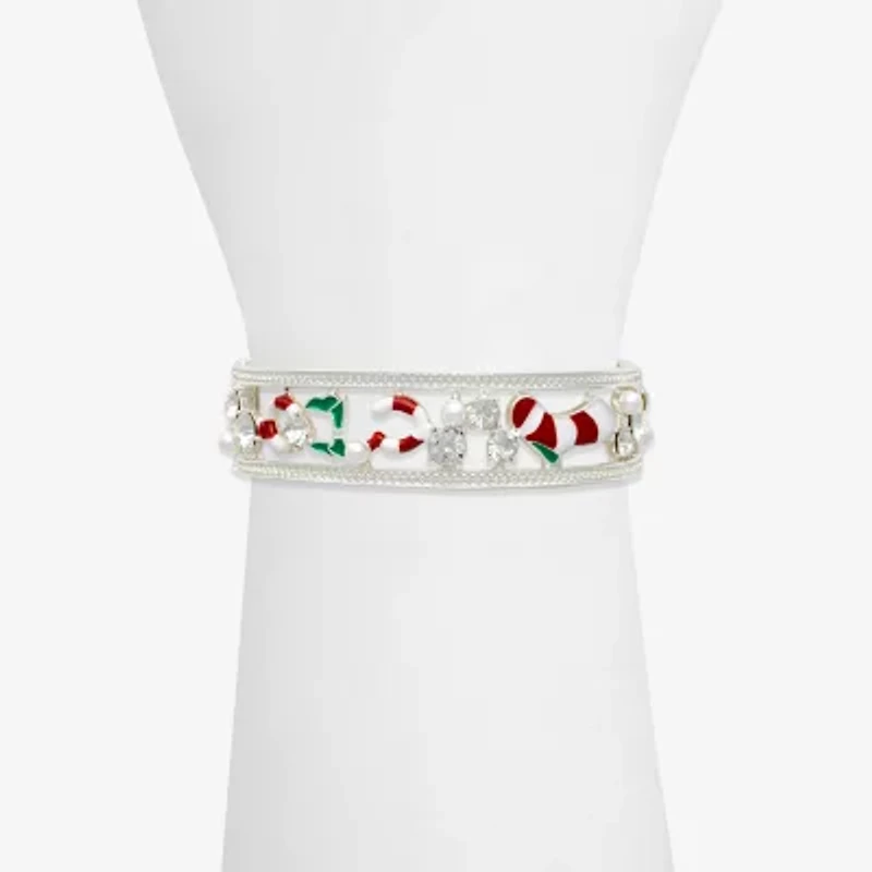 Mixit Silver Tone Holiday Womens Multi Color Glass Bangle Bracelet