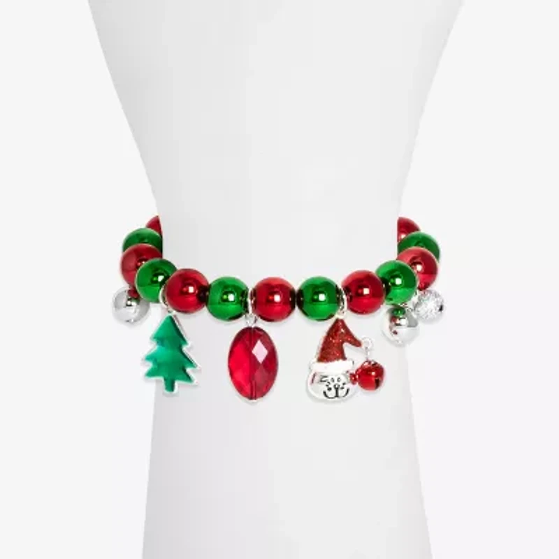 Mixit Holiday Charm Womens Multi Color Glass Stretch Bracelet
