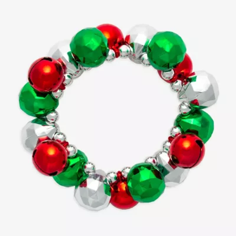 Mixit Silver Tone Green And Red Garland & Ornament Womens Beaded Bracelet