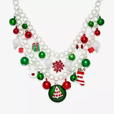 Mixit Holiday Layered Charm Womens Multi Color 21 Inch Statement Necklace