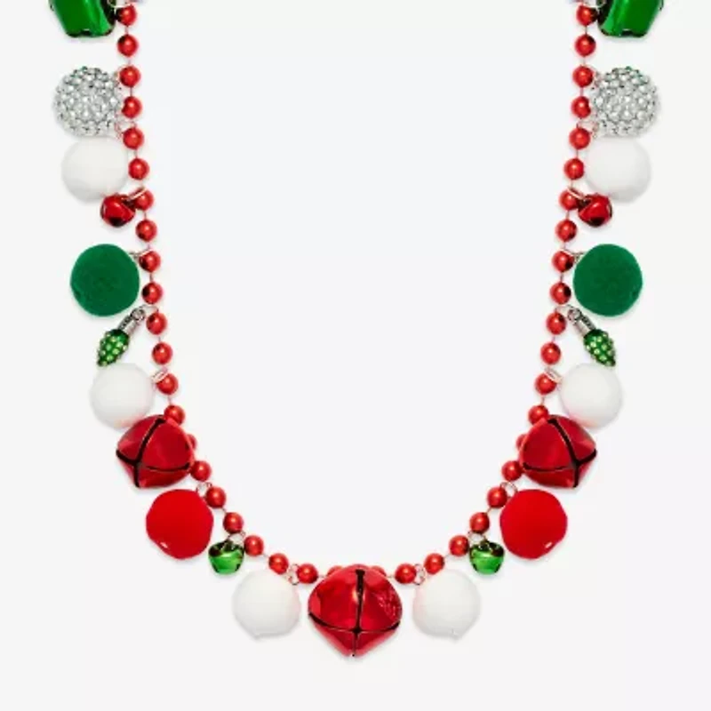 Mixit Holiday Pom Pom And Bells Womens 30 Inch Beaded Necklace