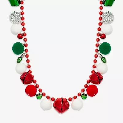 Mixit Holiday Pom Pom And Bells Womens 30 Inch Beaded Necklace