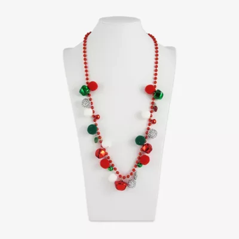 Mixit Holiday Pom Pom And Bells Womens 30 Inch Beaded Necklace