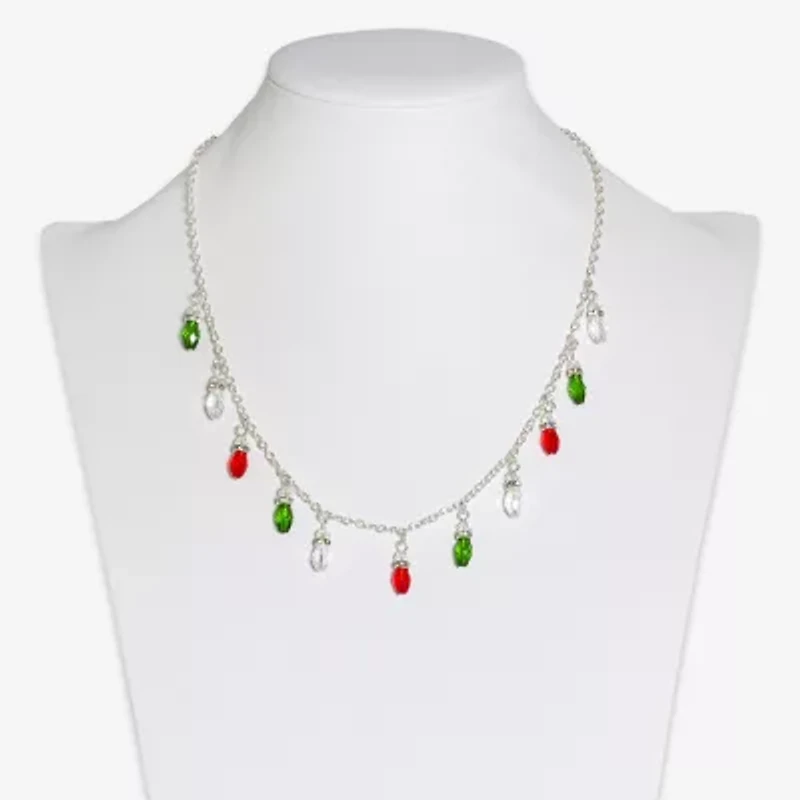 Mixit Holiday Light Bulbs & Snowman Charm Womens Multi Color Cubic Zirconia 18 Inch Beaded Necklace
