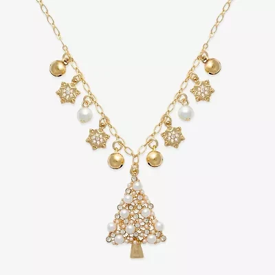 Mixit Gold Tone Christmas Tree And Charms Womens Multi Color 28 Inch Statement Necklace