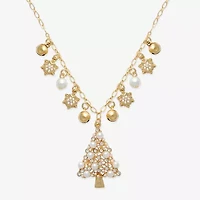 Mixit Gold Tone Christmas Tree And Charms Womens Multi Color 28 Inch Statement Necklace